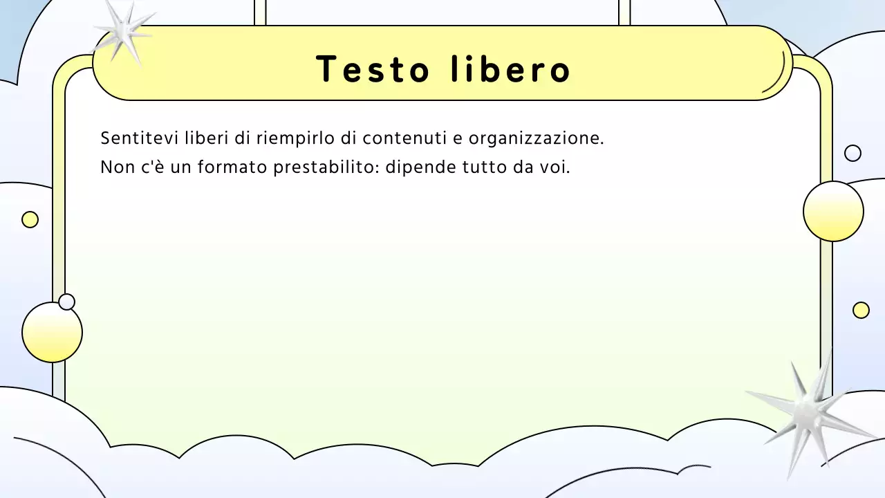 Presentazione di una proposta con sfondo giallo e blu chiaro, in stile kitsch