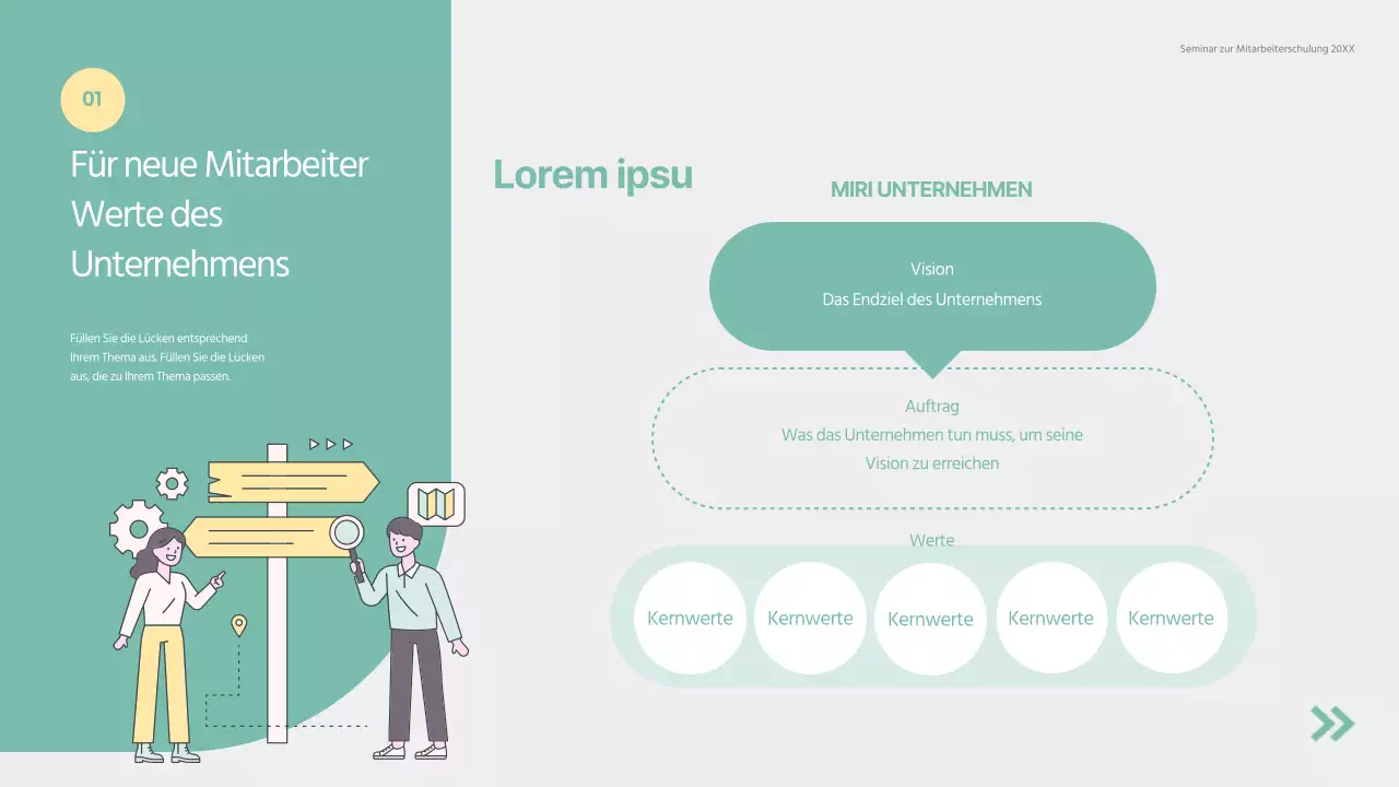 Grünes und einfaches Schulungsmaterial für das Einführungsseminar für neue Mitarbeiter