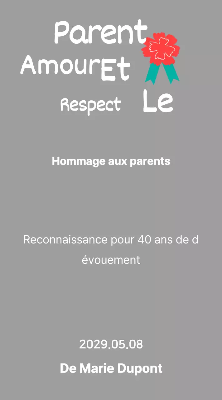 Calligraphie de la fête des mères avec illustration d'un œillet rouge