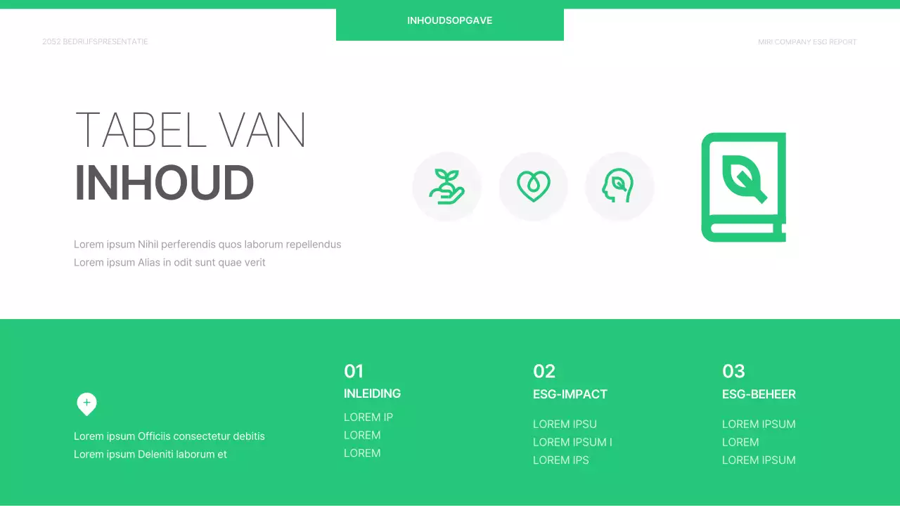 Een eenvoudig ESG-bedrijfsrapport in chartreuse en wit