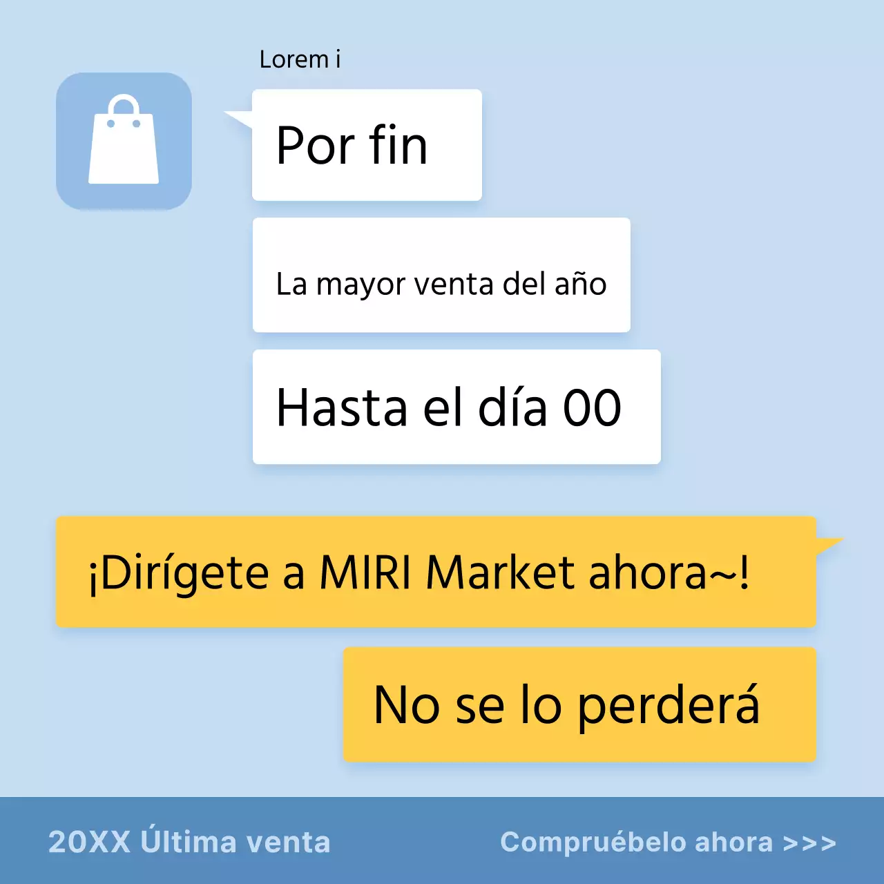 Anuncio de venta parodia en azul claro y amarillo