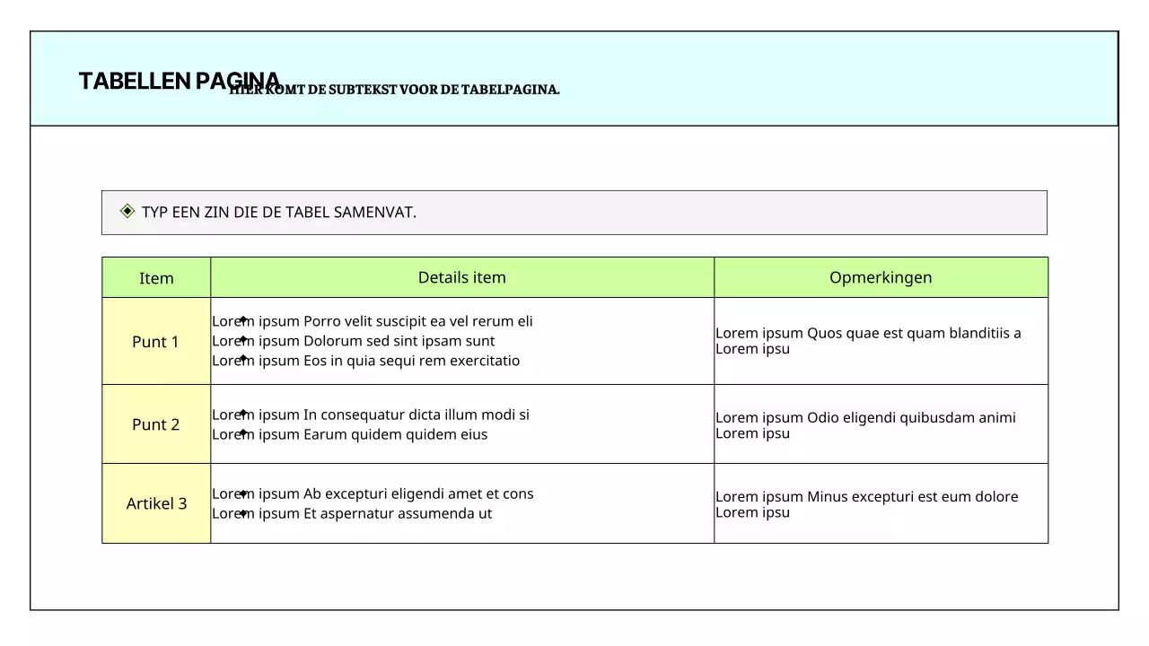 Een eenvoudig afdrukbaar rapport in lichtblauw en chartreuse