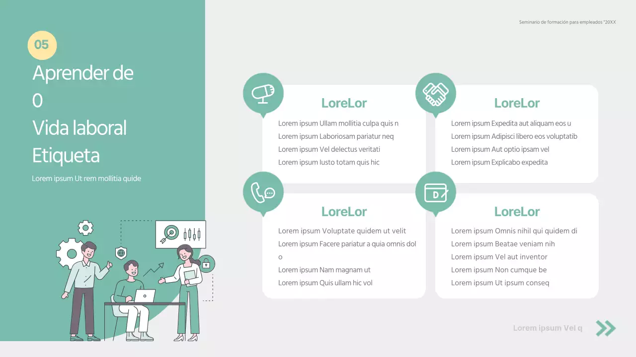 Materiales de formación para el seminario de incorporación de nuevos empleados, ecológicos y sencillos
