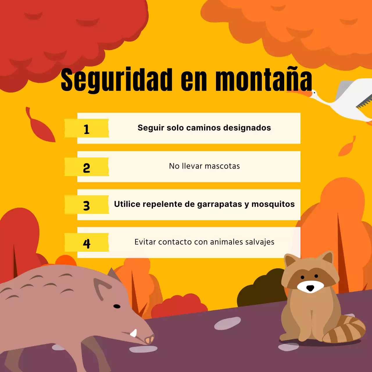 Guía de seguridad de la fauna natural en naranja y amarillo