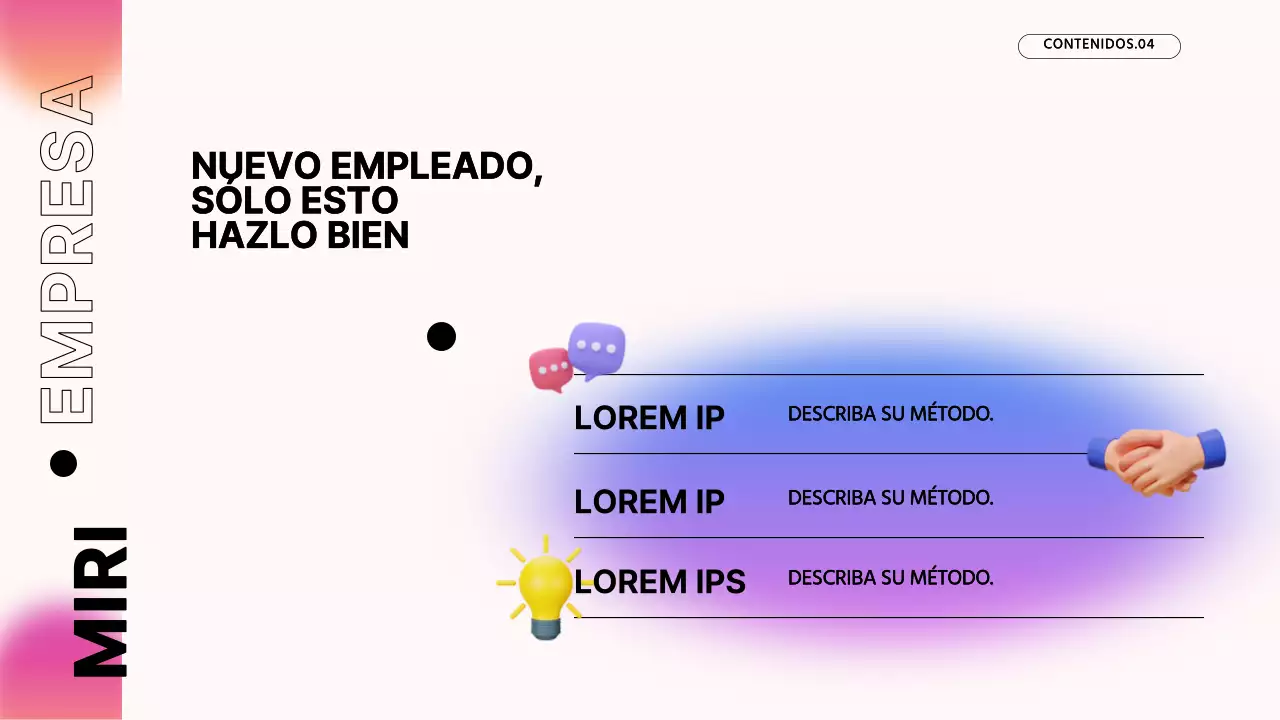 Material didáctico para el seminario de nuevos empleados de Pink's Modern Company