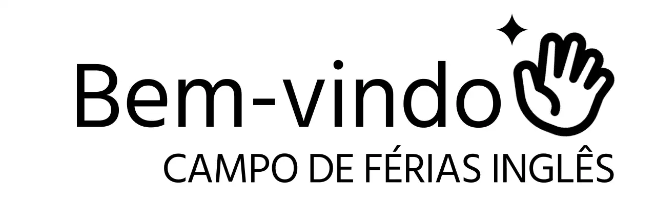Desenho promocional de acampamento inglês com ícone de mão