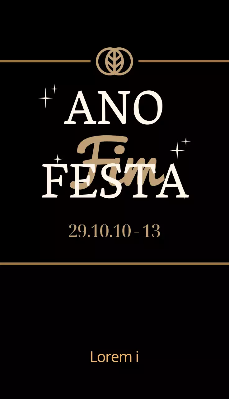 Lotaria de evento de festa de fim de ano com detalhes dourados num fundo preto