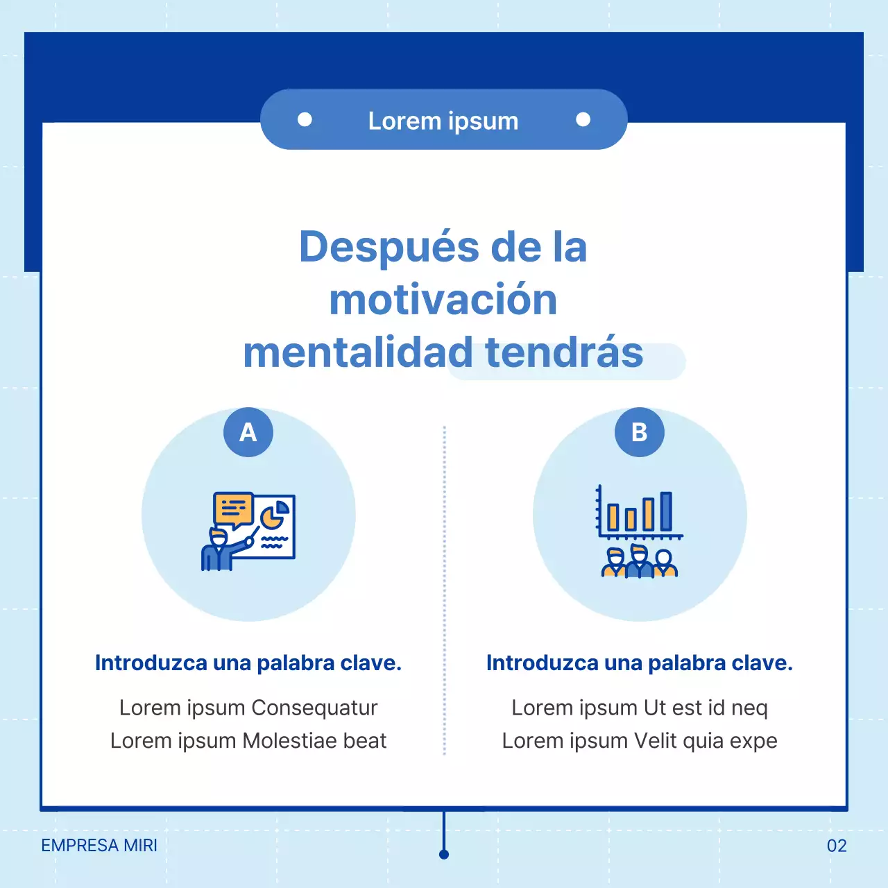 Ilustración sencilla de consultoría de formación corporativa en azul y azul claro
