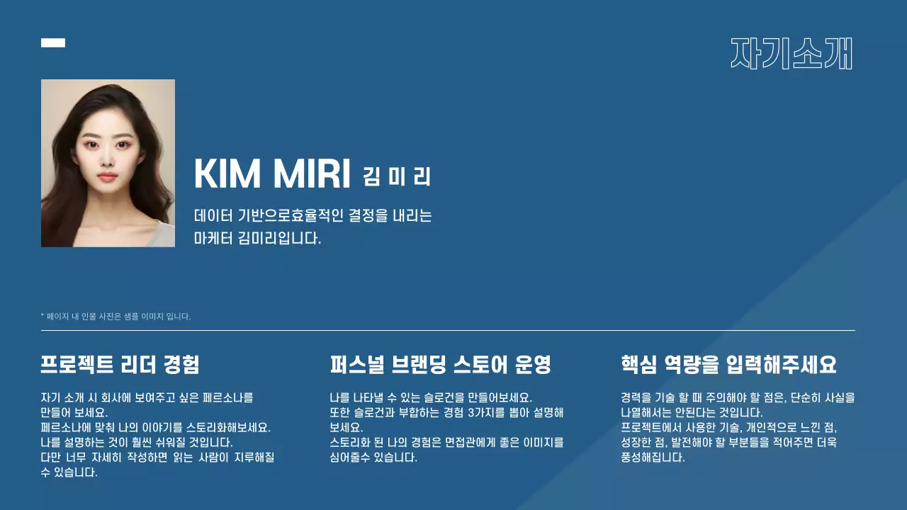 파랑과 흰색의 모던한 경력직 포트폴리오