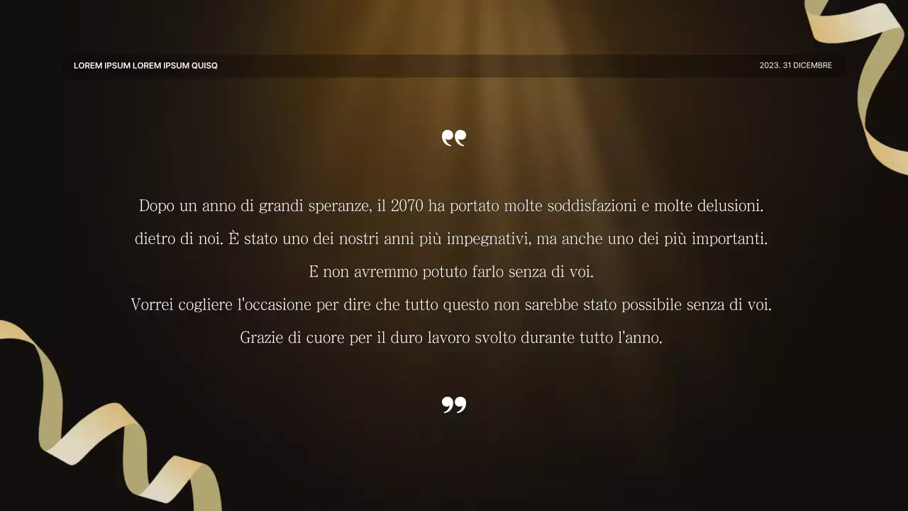 Una lussuosa presentazione delle prestazioni in oro e marrone e un resoconto dell'evento di fine anno