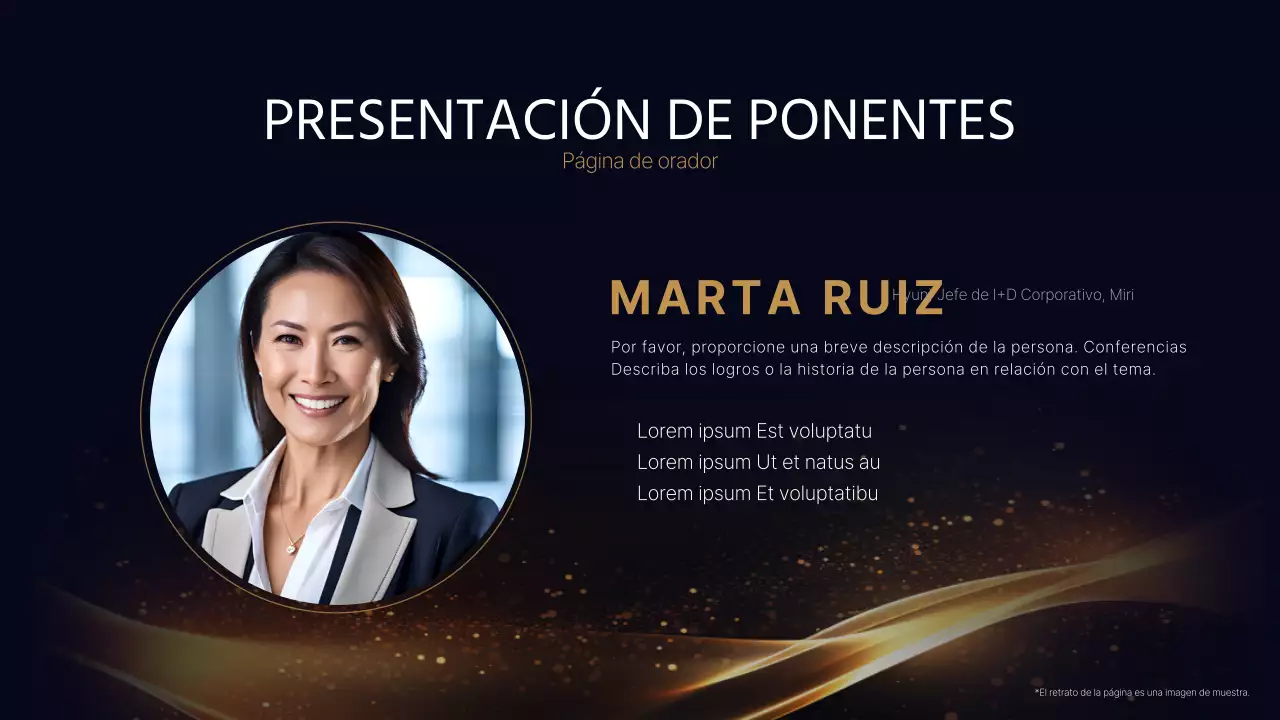 Una lujosa presentación de conferencia en azul marino y dorado