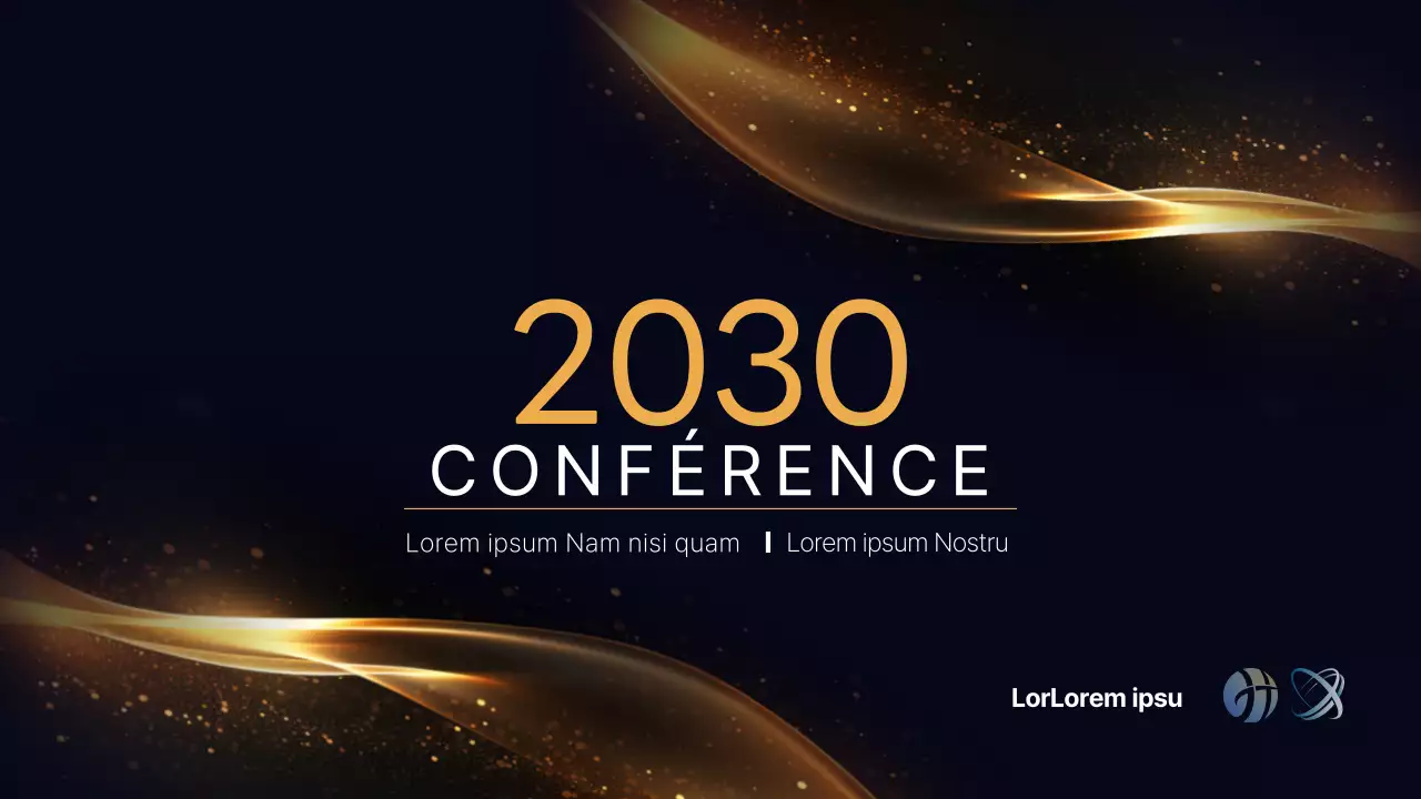 Une présentation de conférence luxueuse en bleu marine et or