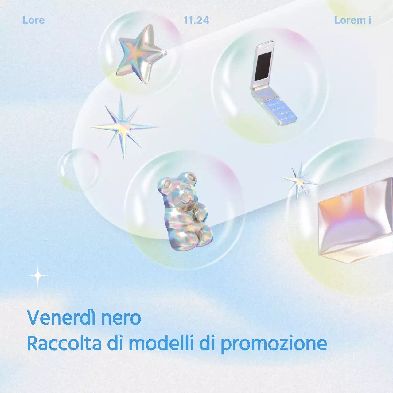 Annunci del Black Friday con un tocco di blu chiaro e di tendenza