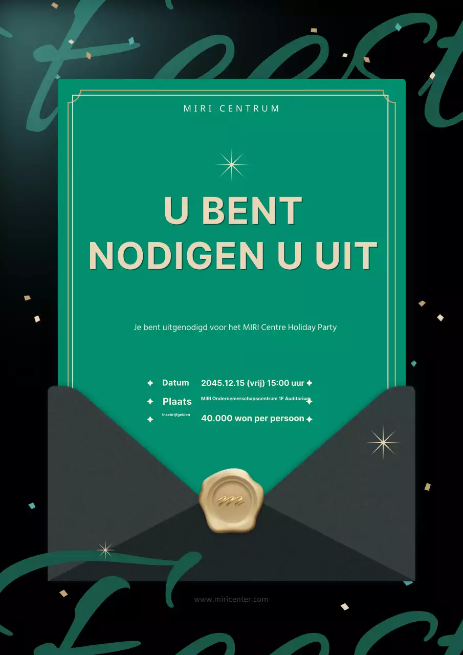 Luxe uitnodiging voor vakantiefeest in zwart en groen