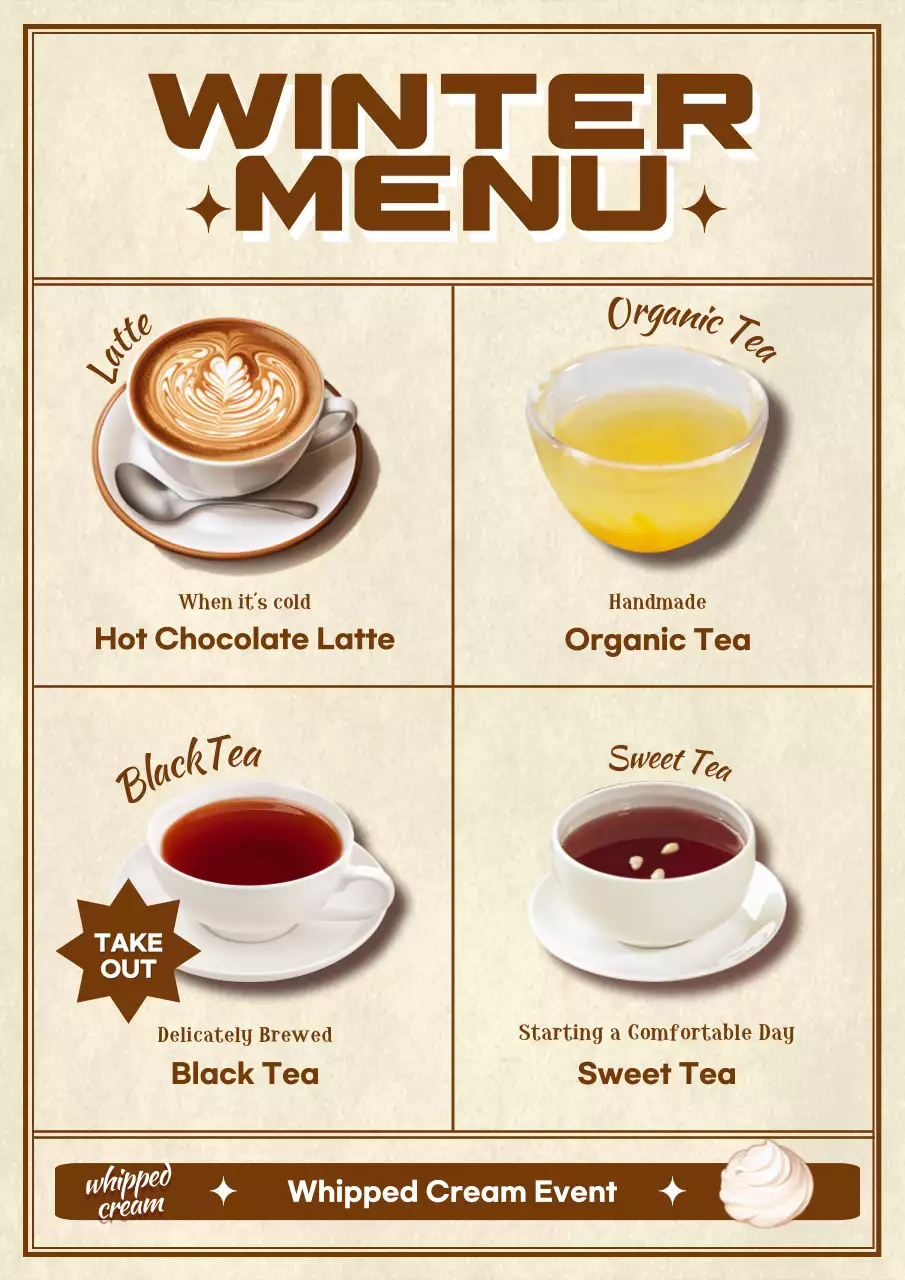 베이지 레트로 윈터 메뉴 광고 포스터