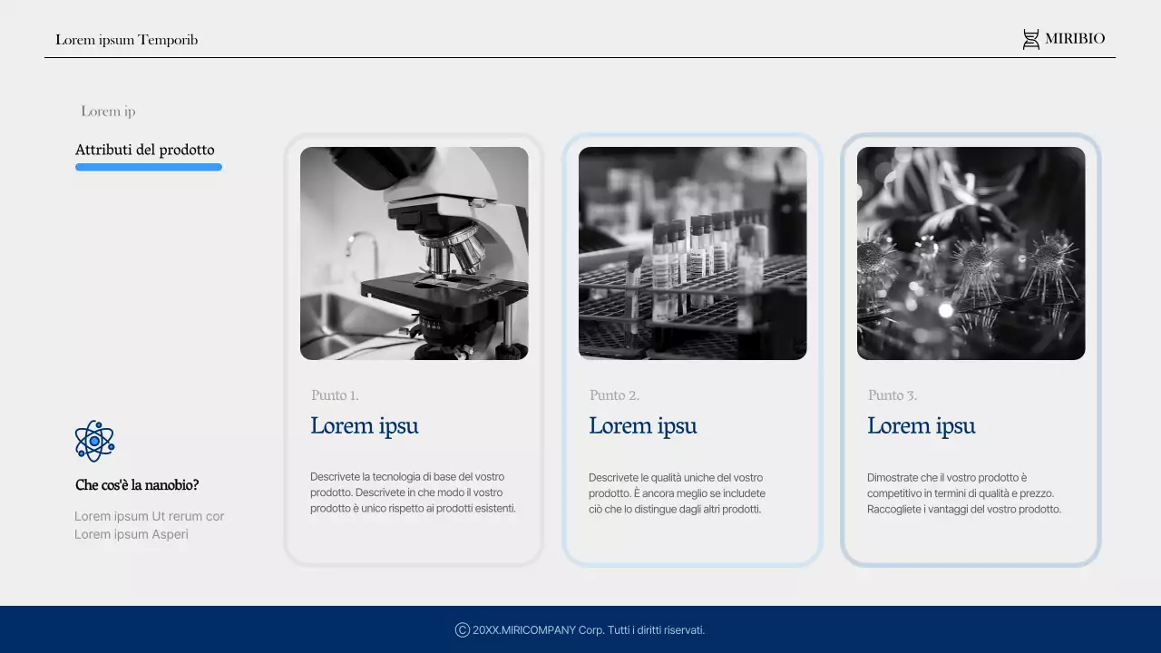 Profilo di un'azienda sanitaria e farmaceutica moderna in blu e azzurro