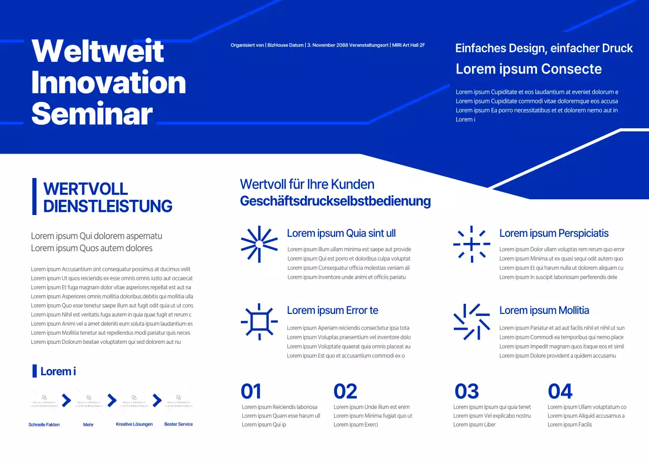 Einführung eines anspruchsvollen Firmenseminars in blauen Farbtönen
