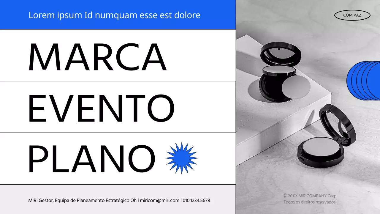 Uma proposta de evento simples e com marca, em azul e branco