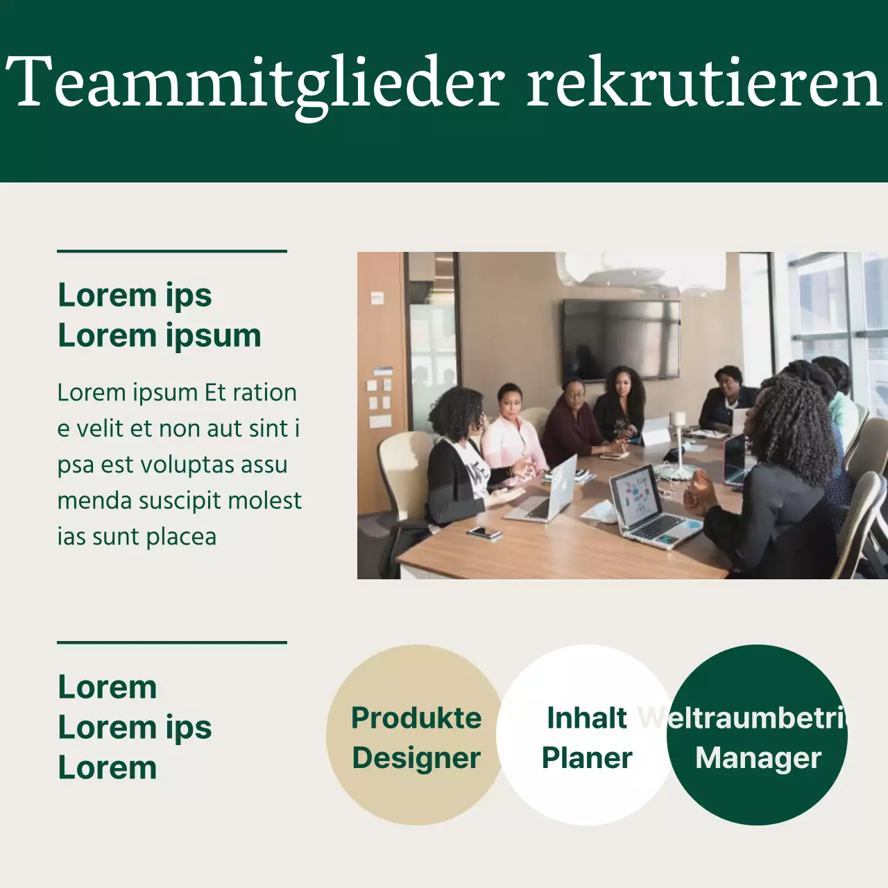 Moderne Team-Anzeige in Grün und Beige