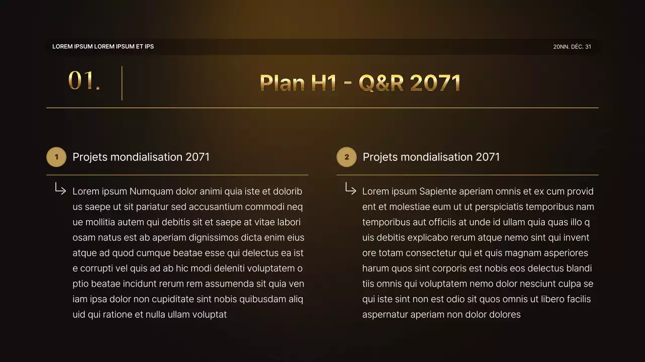 Une luxueuse présentation des performances en or et en brun et un rapport sur les événements de fin d'année