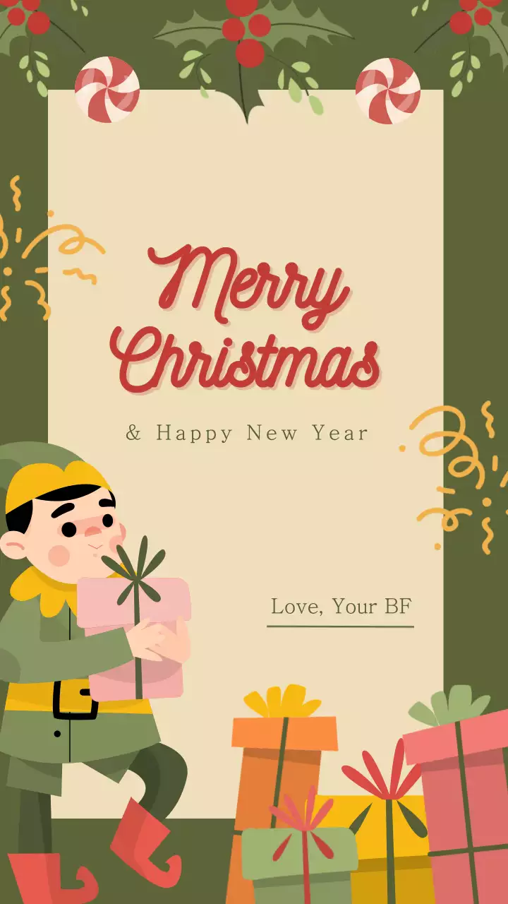 귀여운 녹색 빨간색 일러스트 크리스마스 엘프 인사말 인스타그램 스토리