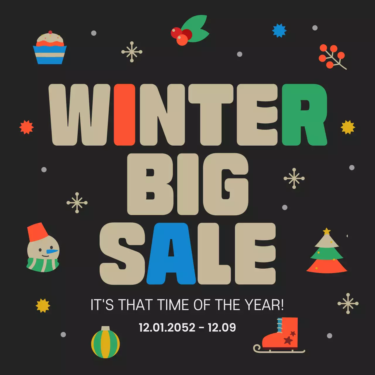 블랙 레트로 윈터 프로모션 소셜 미디어 포스트