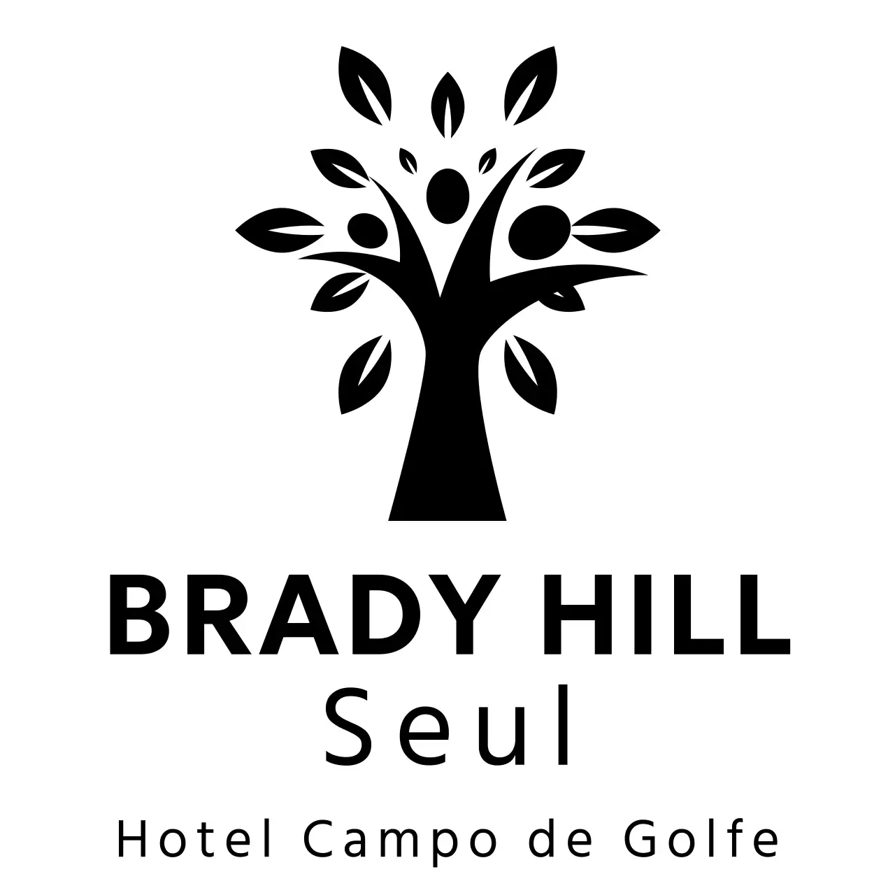 Logótipo de marca de hotel de golfe com ilustração de árvore