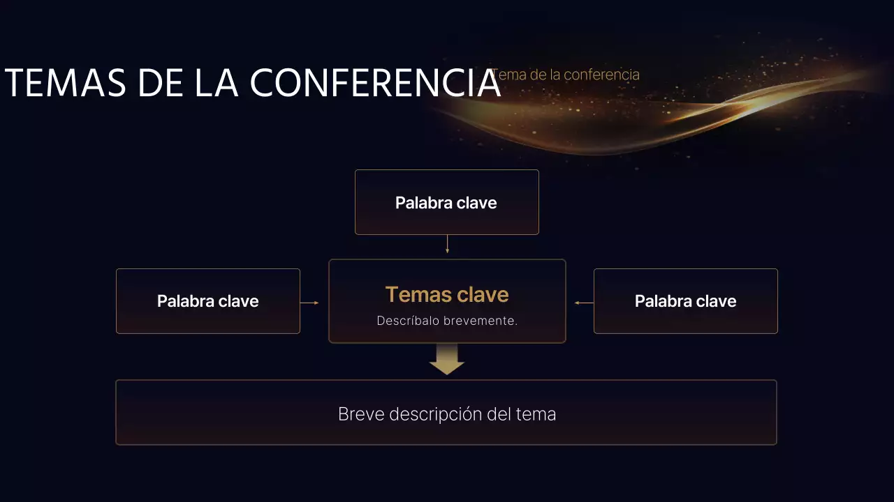 Una lujosa presentación de conferencia en azul marino y dorado