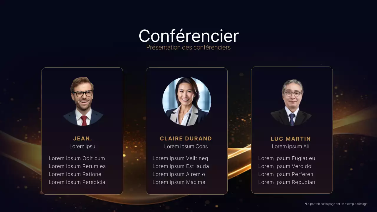 Une présentation de conférence luxueuse en bleu marine et or