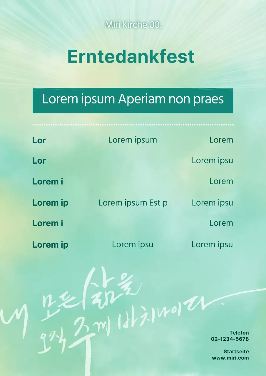 Ein Leitfaden für das klassische grüne und mintfarbene Gottesdienstbulletin zu Thanksgiving