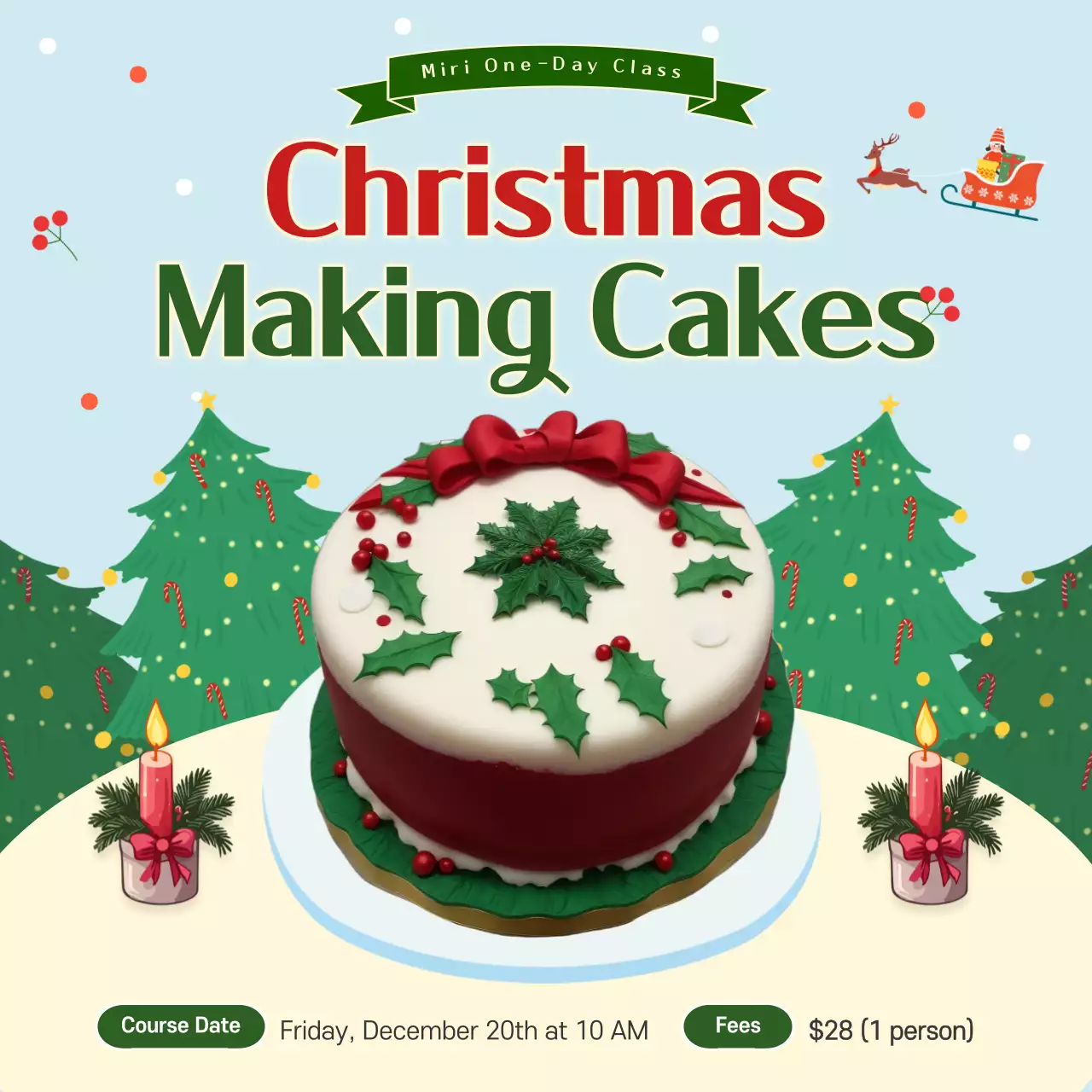 Red Festive Cake Class Announcement Social Media Post