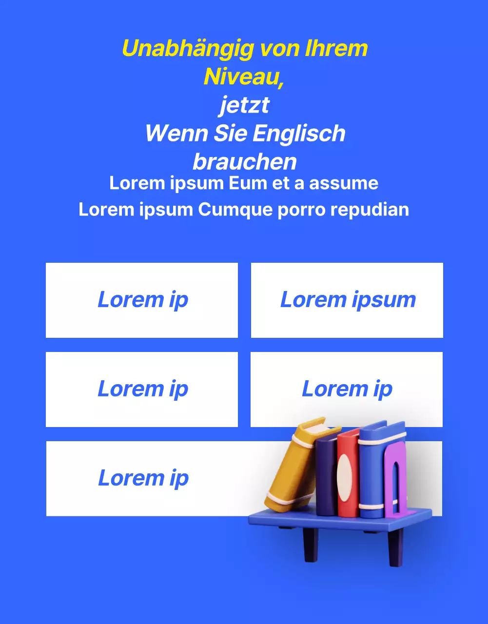 Werbung für ein kitschiges blau-gelbes Angebot für Englischunterricht
