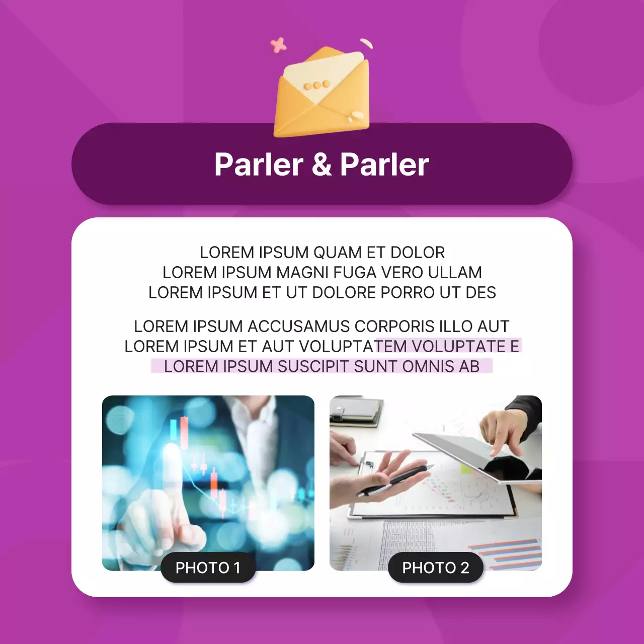 Promouvoir un entretien de personnalité d'entreprise simple en violet et rose