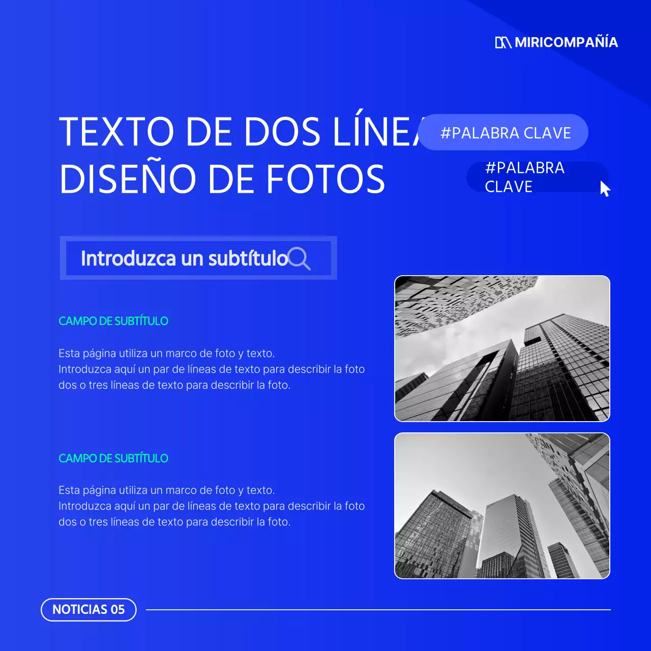 Un sencillo boletín empresarial en azul y blanco