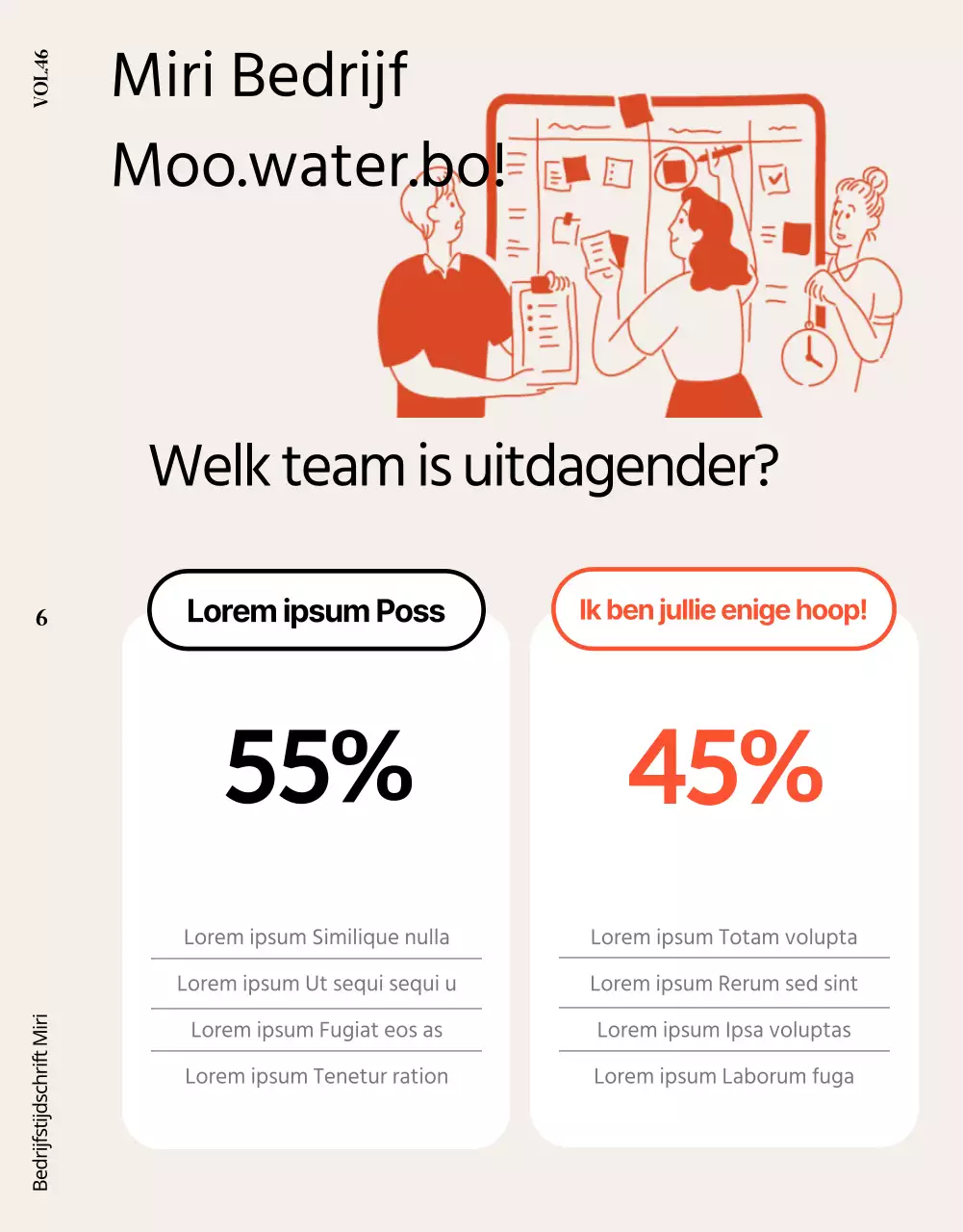 Een leuk oranje en beige bedrijfsmagazine