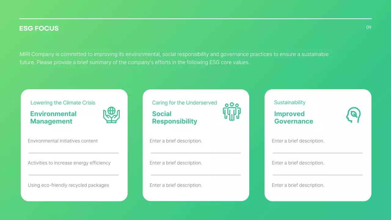 Green Modern 지속 가능성 보고서 문서 프레젠테이션