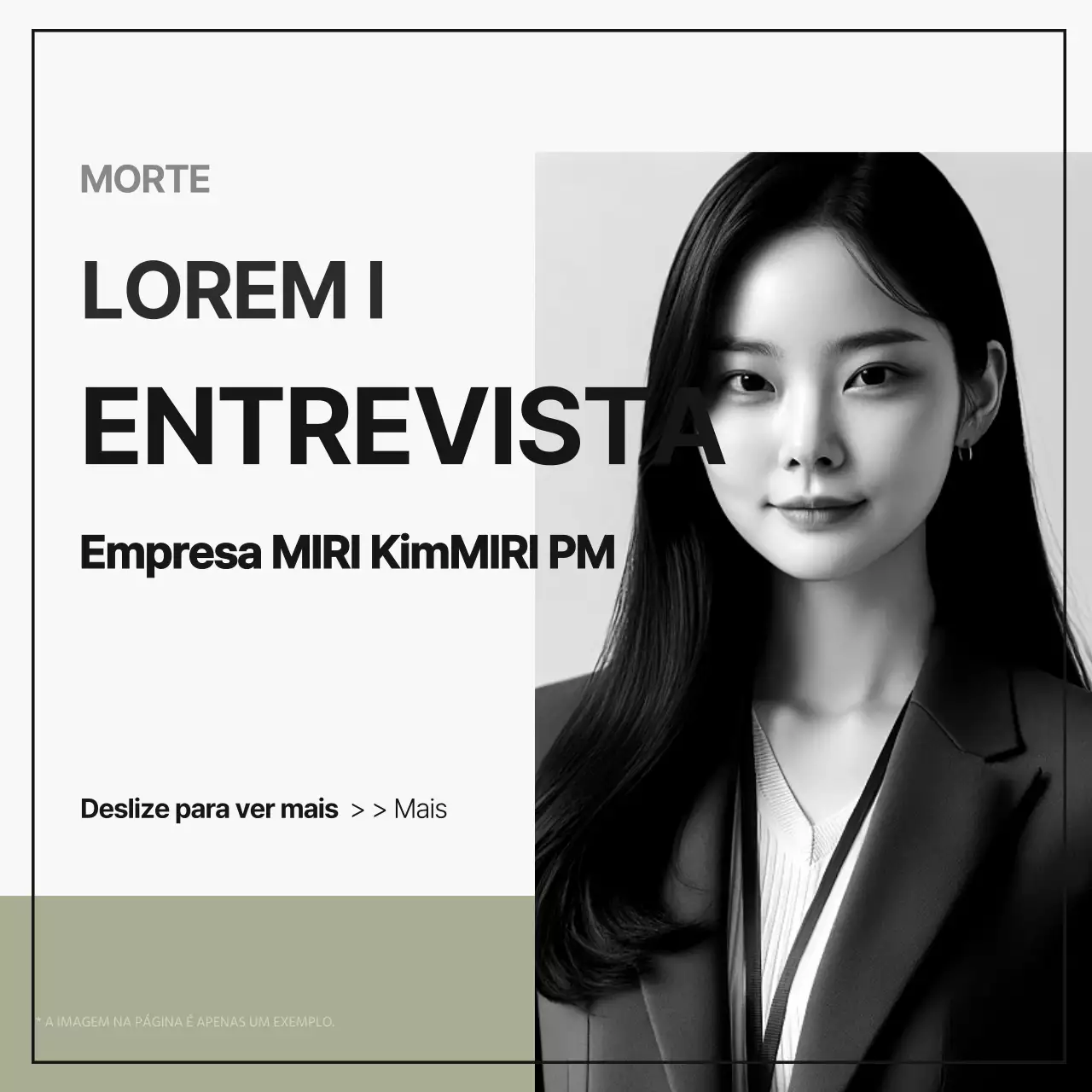 Retrato de empresa simples numa revista de entrevistas a preto e branco e caqui