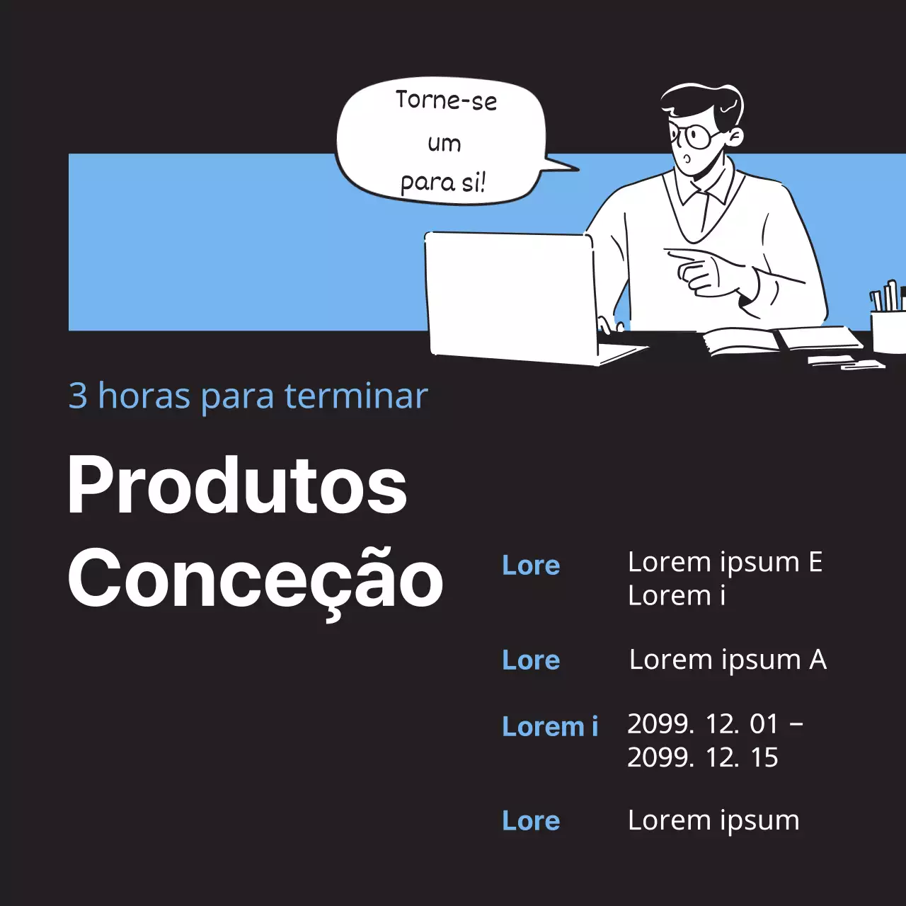 Promover um discurso de design de produto minimalista em preto e azul