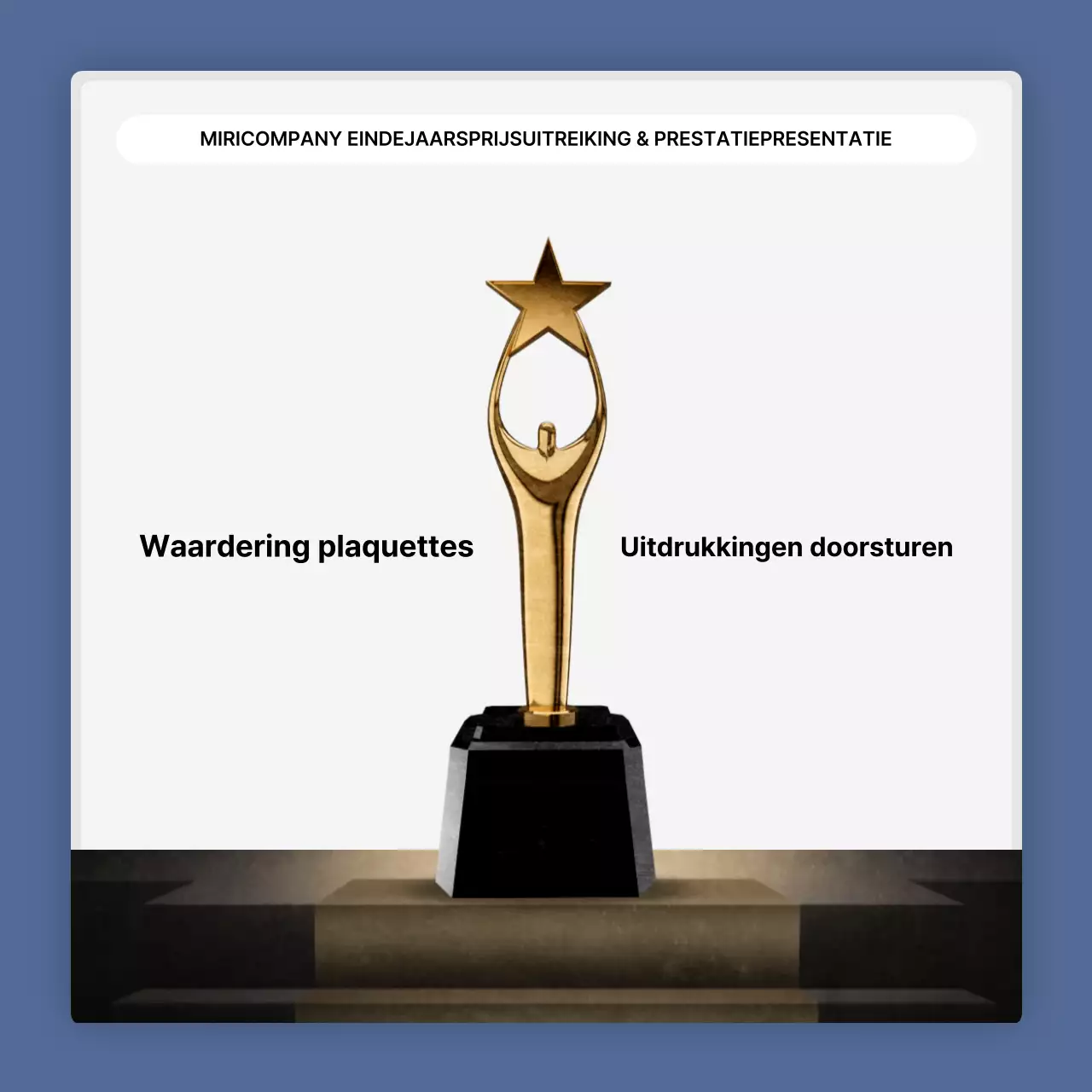 Een eenvoudige blauw-witte prestatiepresentatie en eindejaarsverslag