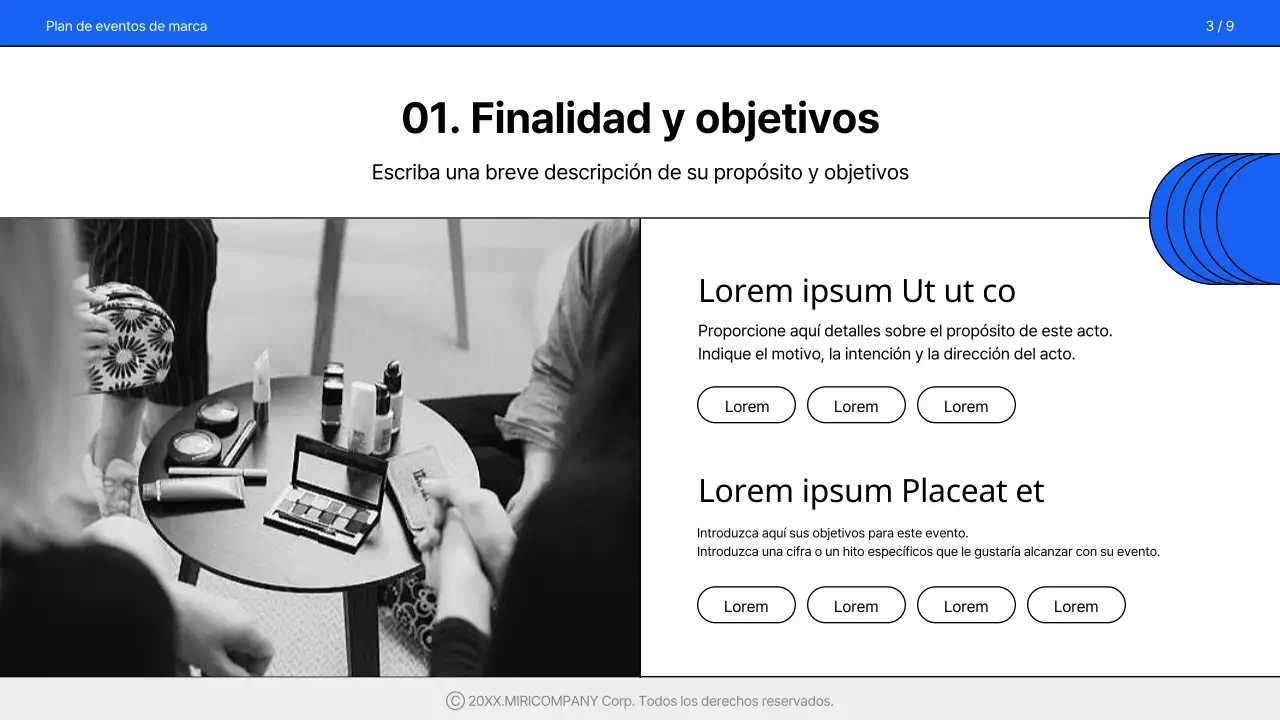 Una propuesta de evento sencilla y de marca en azul y blanco