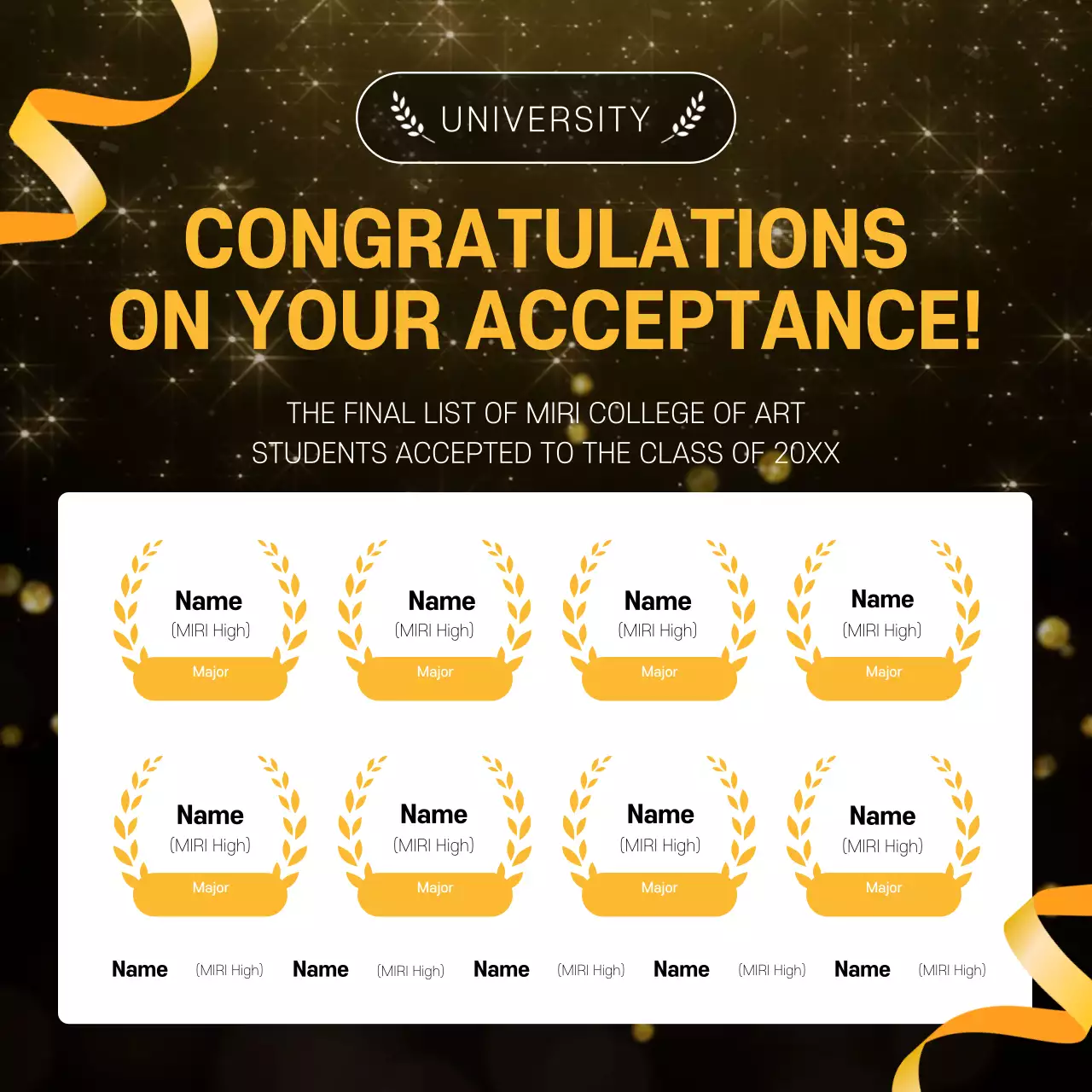 골드 엘레강트 합격 발표 소셜 미디어 게시물