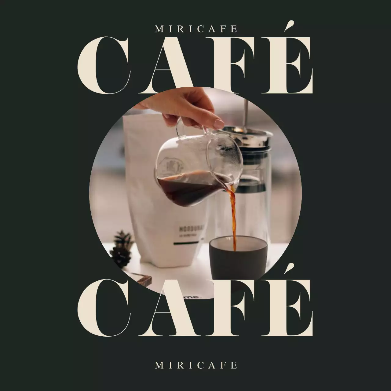 Un sencillo anuncio de marca de cafetería en verde y marfil