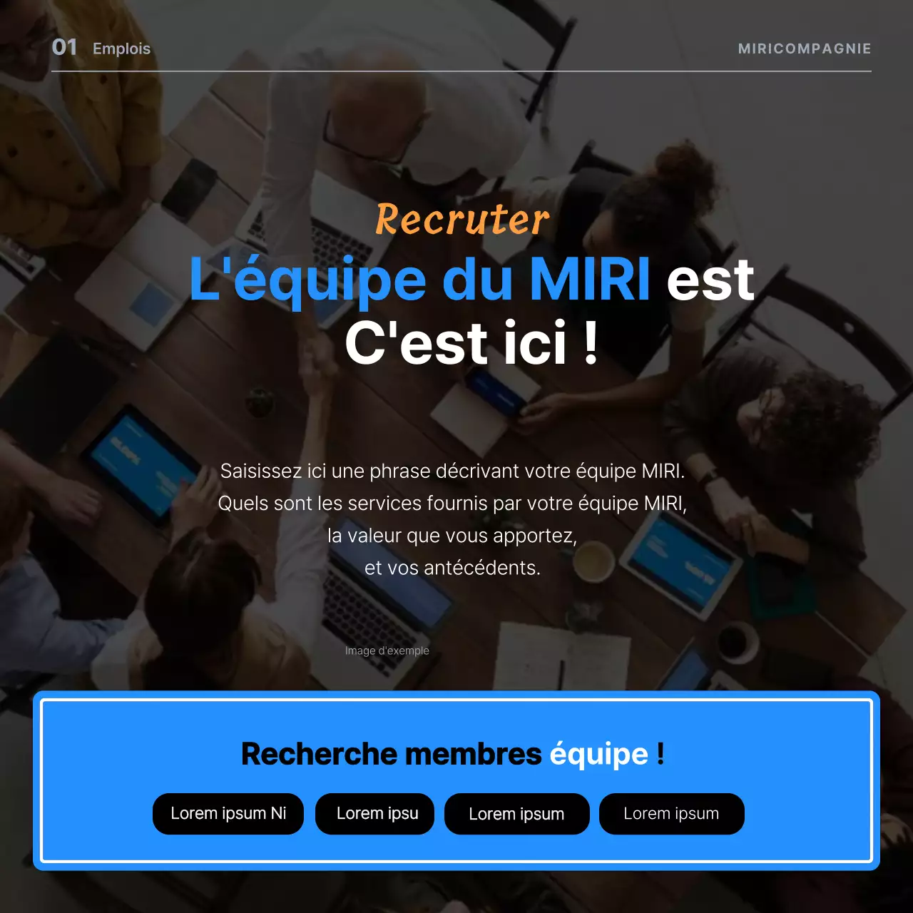 Des offres d'emploi minimalistes en bleu et orange pour promouvoir les opportunités de carrière