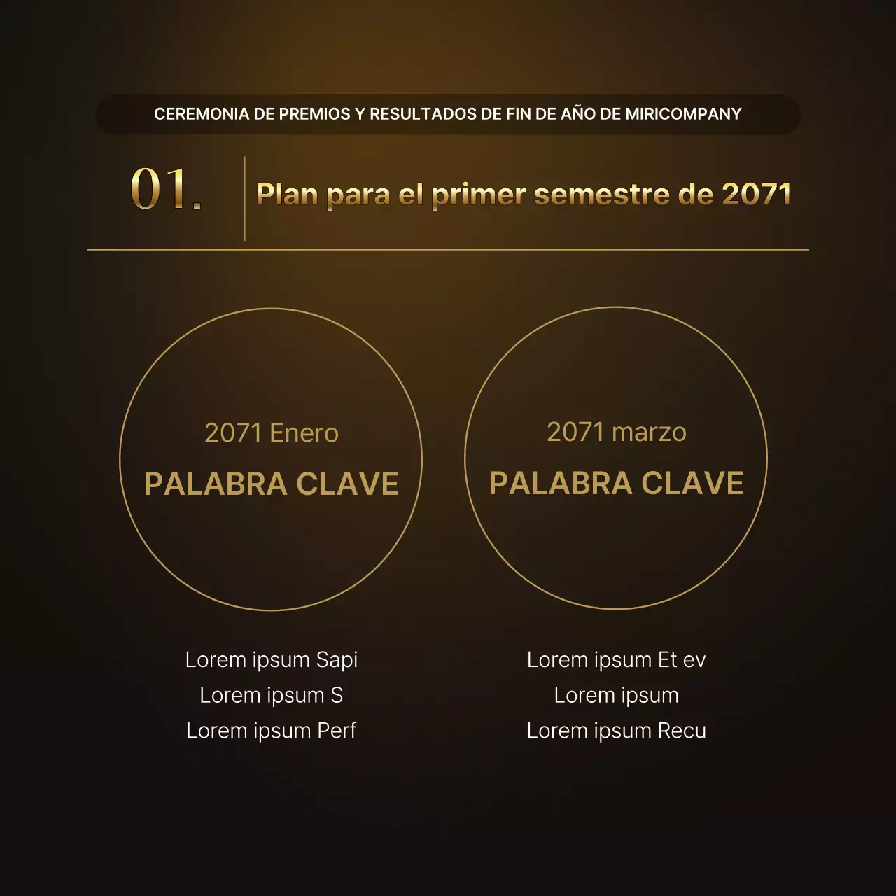 Presentaciones de resultados de lujo en oro y marrón e informes de eventos de fin de año