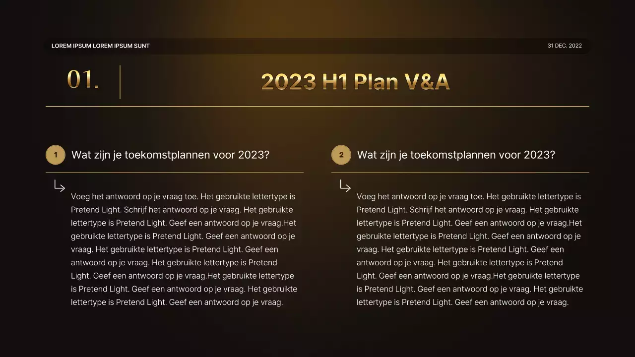 Een luxe gouden en bruine prestatiepresentatie en verslag van het eindejaarsevenement