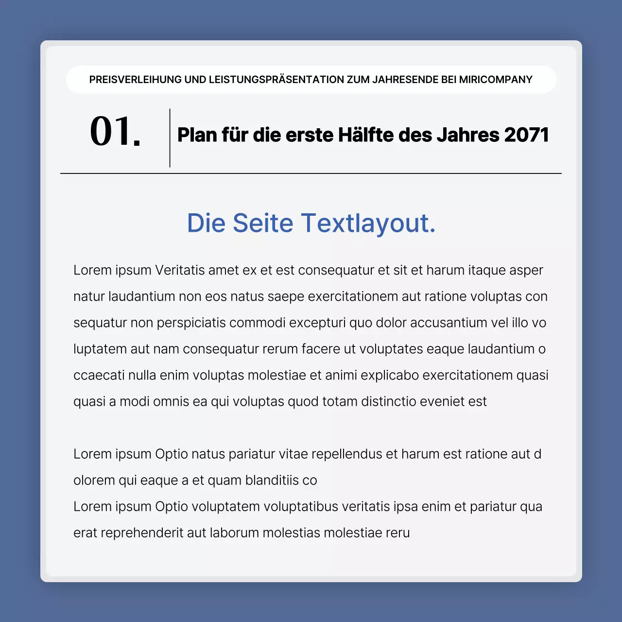 Eine einfache blau-weiße Leistungspräsentation und ein Veranstaltungsbericht zum Jahresende