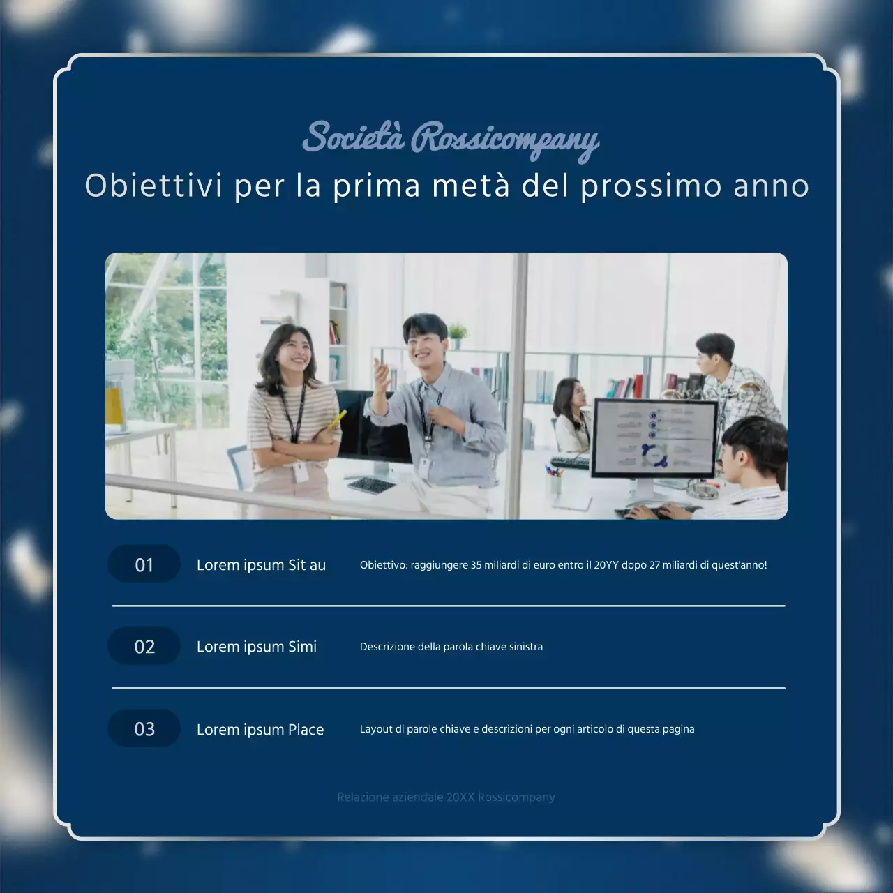 Una lussuosa cartolina di fine anno in blu marino e argento