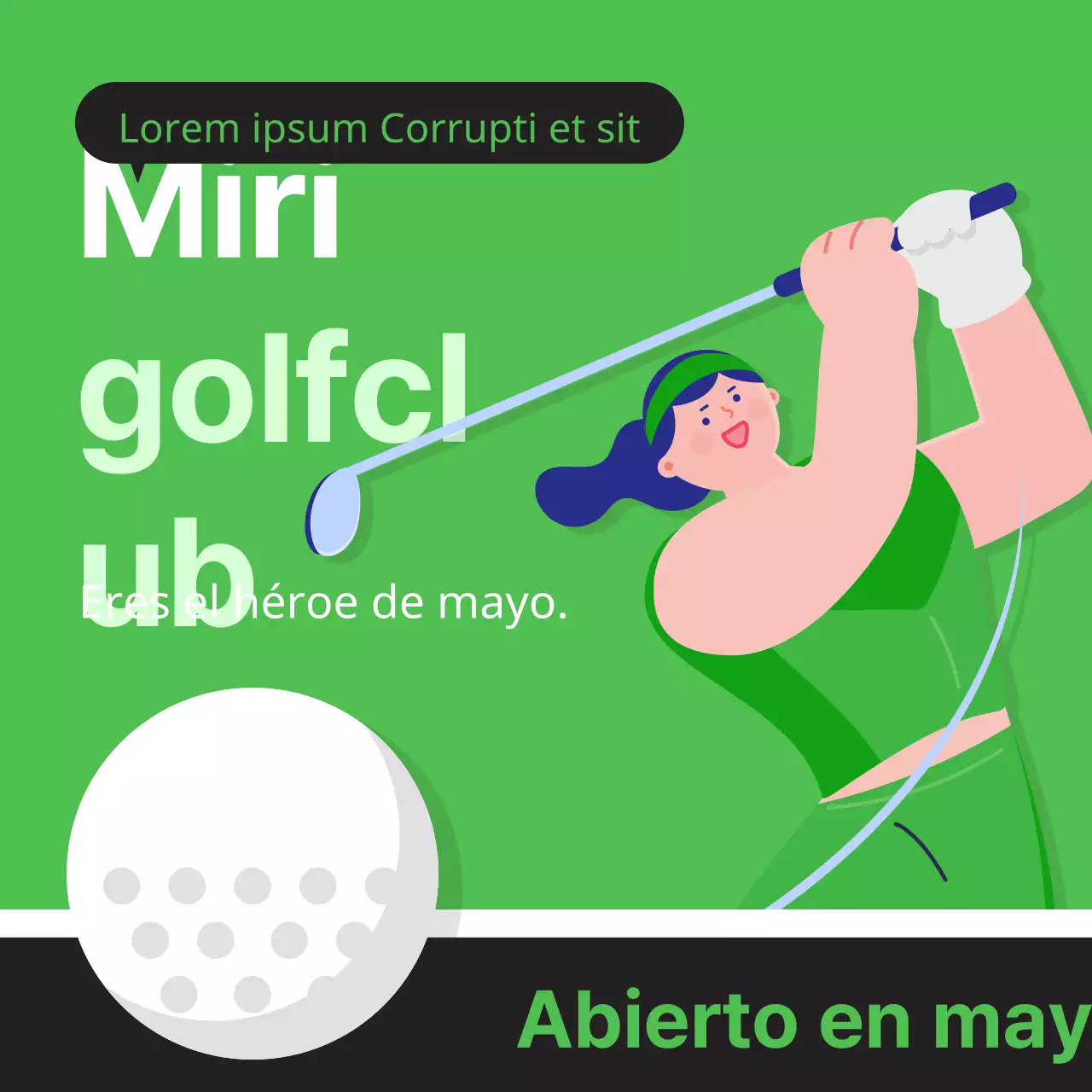 Anuncio minimalista de palos de golf en verde y azul