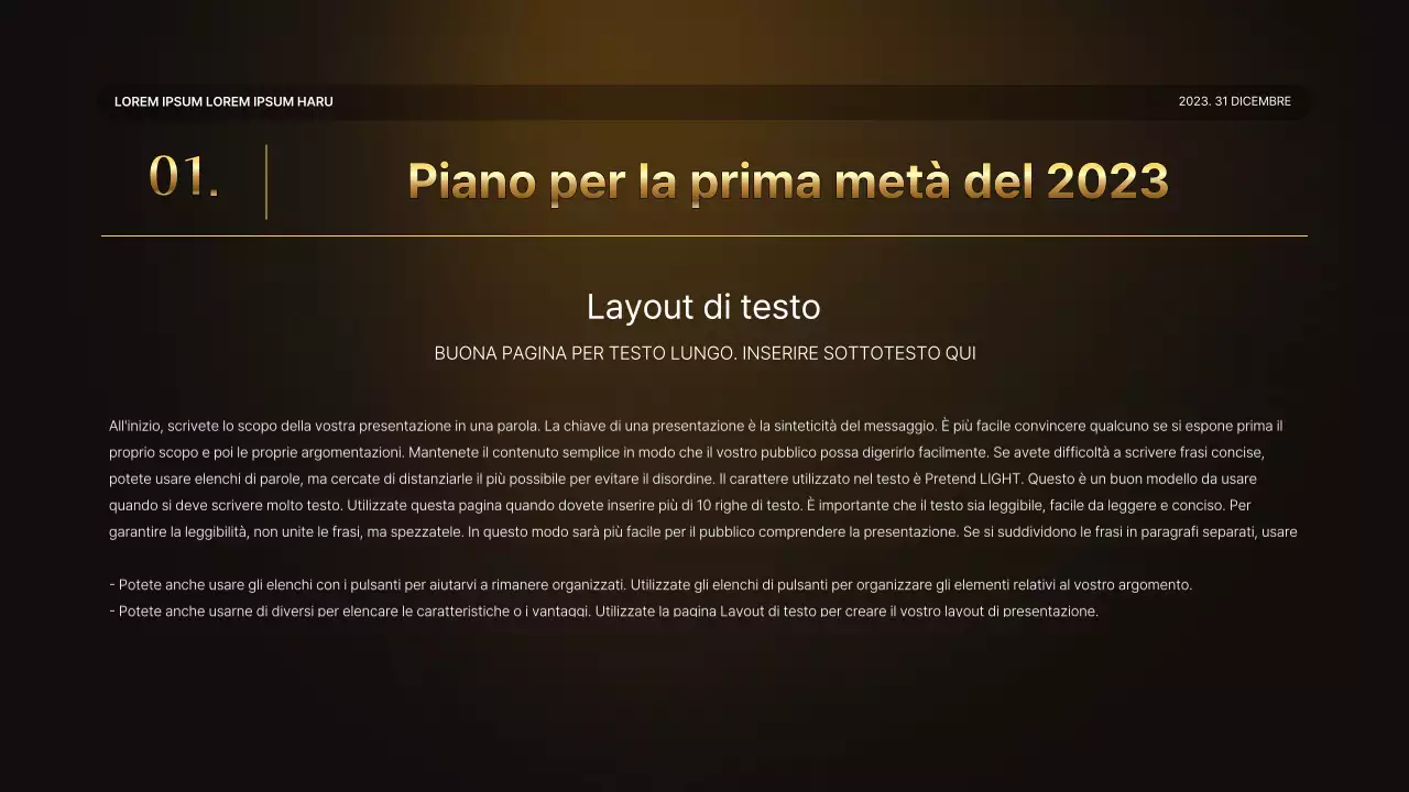 Una lussuosa presentazione delle prestazioni in oro e marrone e un resoconto dell'evento di fine anno