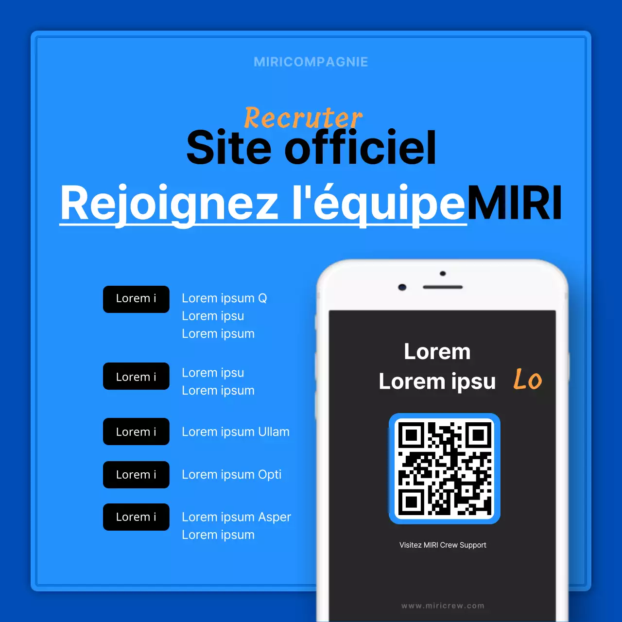 Des offres d'emploi minimalistes en bleu et orange pour promouvoir les opportunités de carrière